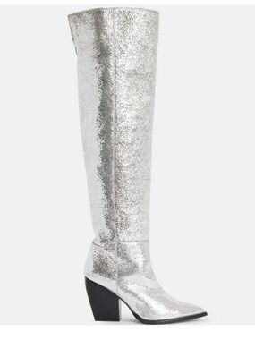 All Saints Metallic Silver Leather Over-the-Knee Boots